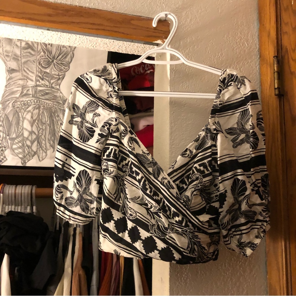 nwt express black and white wrap top